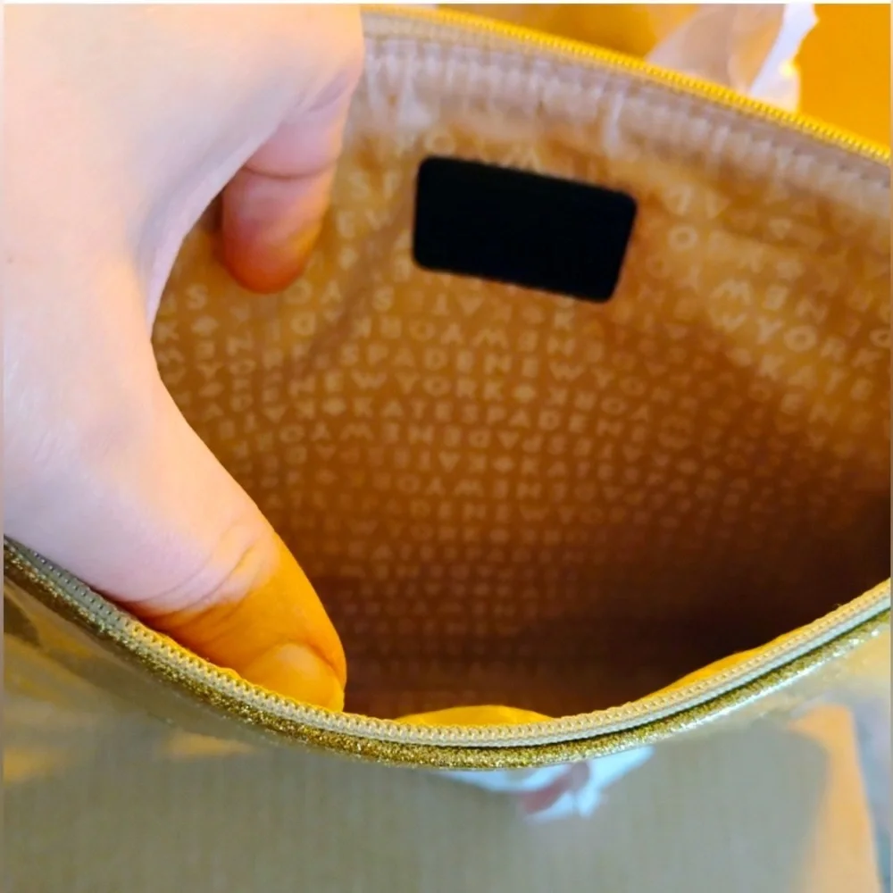 KATE SPADE Gold Glitter Pouch, EUC